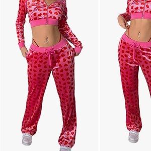 Pink & Red Heart Velour Tracksuit Pants
